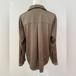 ALI MILES Tan Embroidered Button-Down Shirt with White Speckles size L